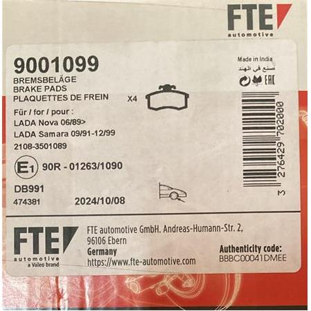 Lada Samara + Vega + Kalina Fren Balatası Ön, FTE (Menşei: Alman)